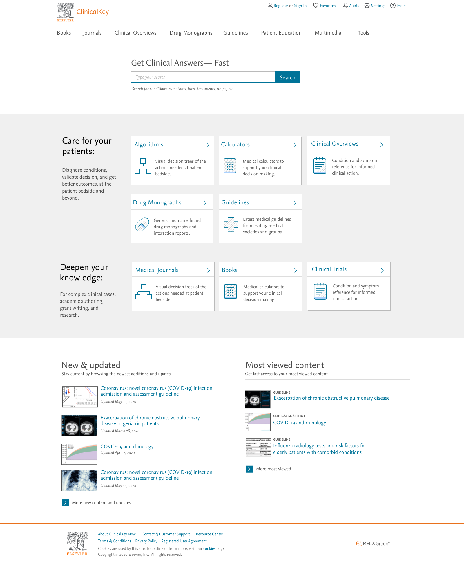 ClinicalKey point-of-care home page